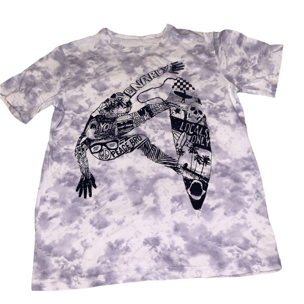 Boys Tie-Dye Grey/White with Textured Velour Surfer Graphic Design 7/8 M Size